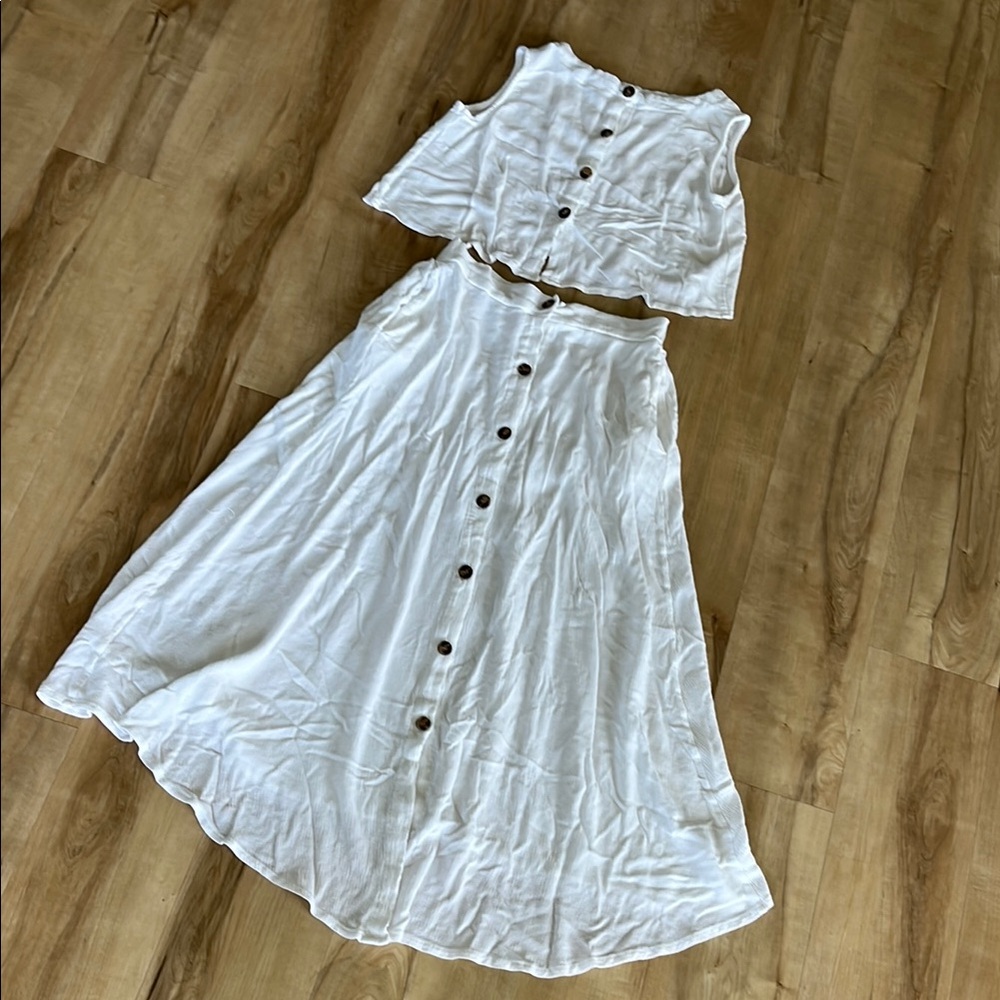 White Button-Down Skirt Set